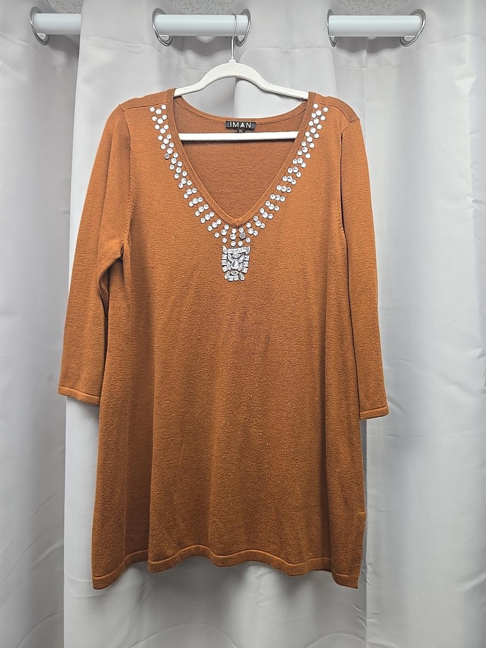 IMAN 2pc SET Burnt Orange V-Neck Sweater & Snake Printed Wide-Leg Pants SIZE XL - Picture 6 of 6